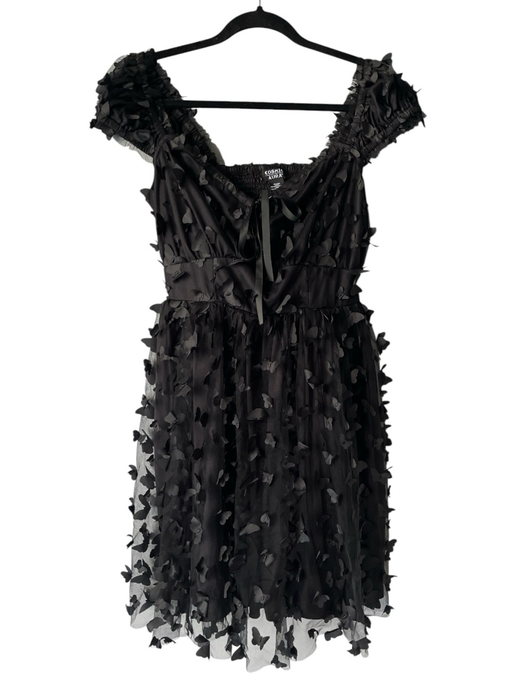 Cosmic Aura Black Butterfly Appliqué Mini DressM